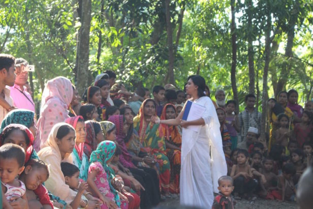 Opens popup gallery with Observing a domestic violence community training that BNWLA is facilitating in an ethnic minority fishing village outside Cox's Bazaar.