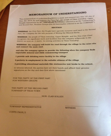 A crude MOU provided to a Liberian community by a national investor