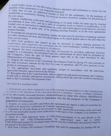 The MOU between Dowein community and a Liberian palm oil company.